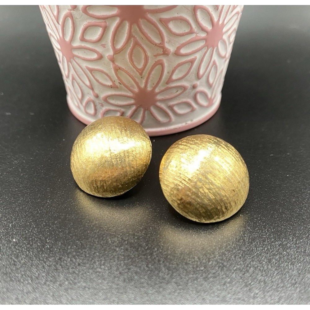 Vintage Estate Monet Brushed Gold Toned Button Earrings Clip